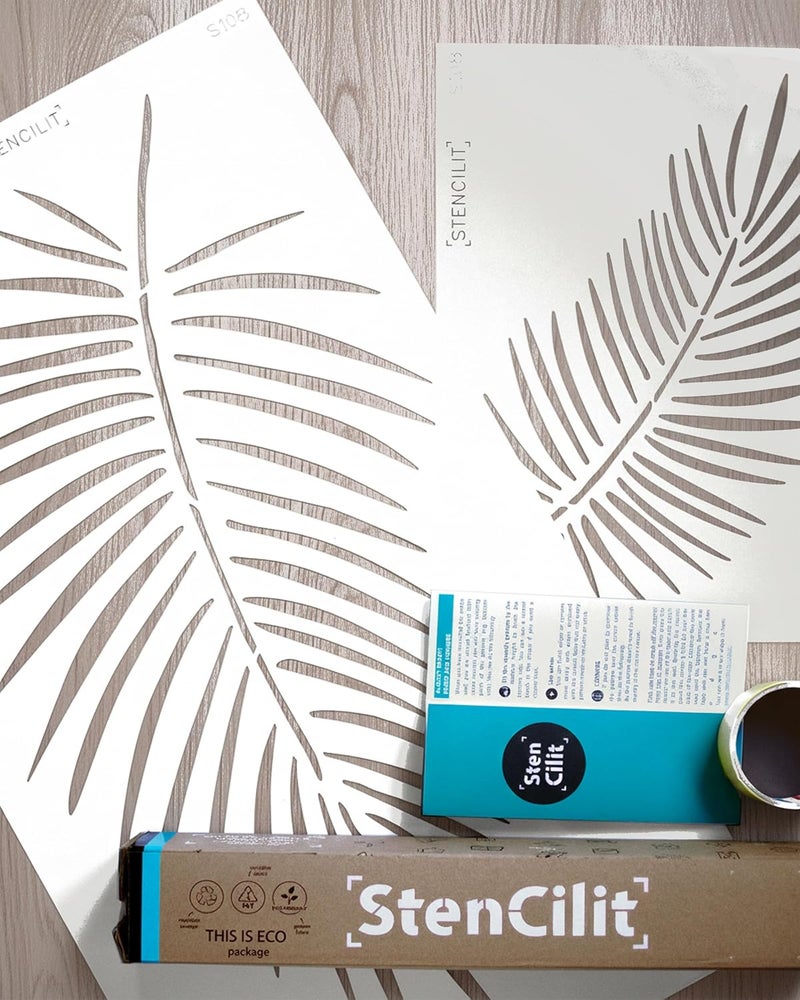 STENCILIT ® Palm Leaf Single Wall Stencil - 2 -Pack Mixed Sizes, Modern Wall Stencil for Painting Large Pattern, Palm Frond Stencil, Huge Stencil Leaves - Image 1